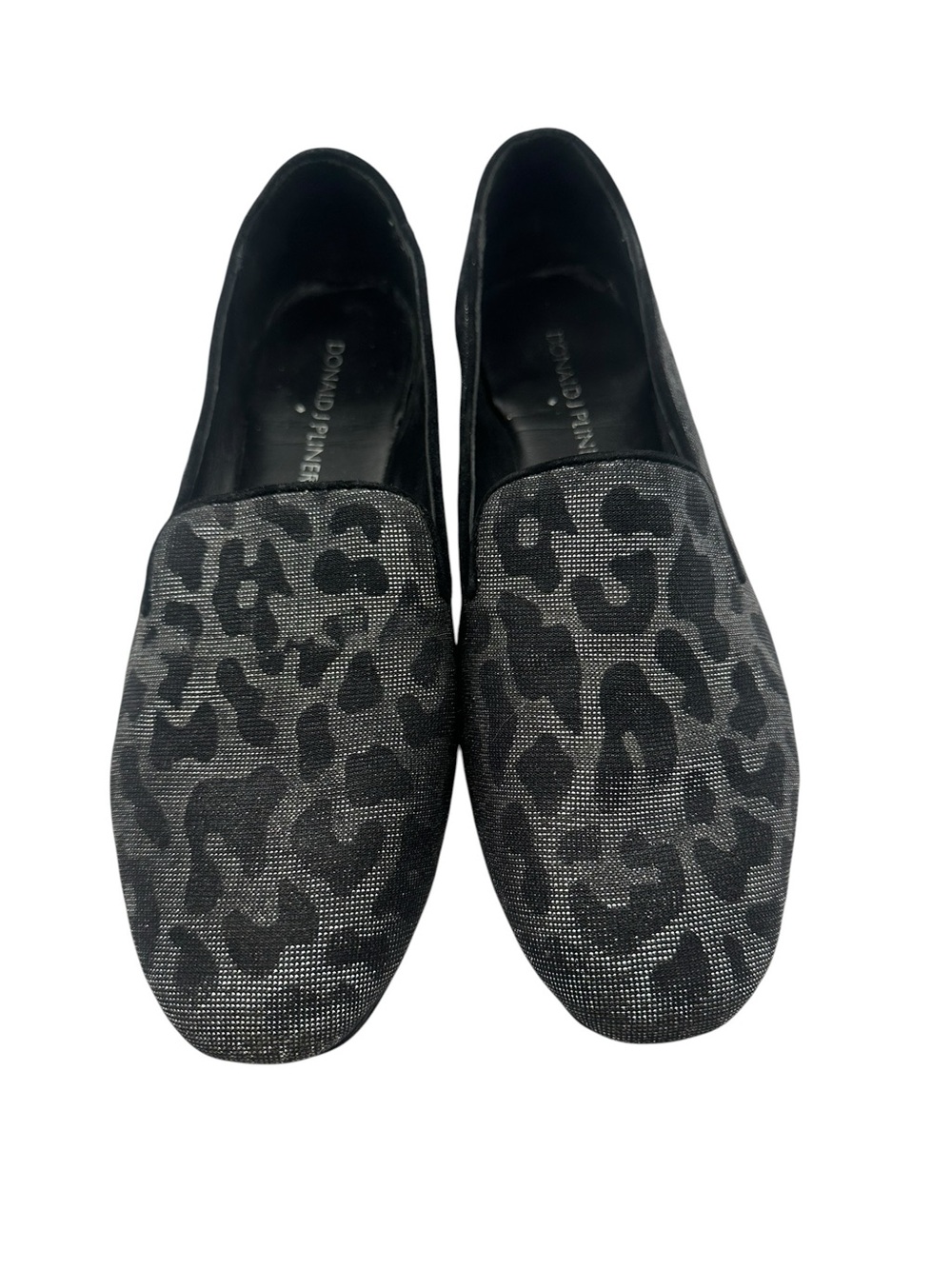Donald J. Pliner Black and Gray Shimmer Leopard Slip-On Loafers